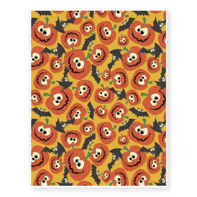 Funny Halloween Pumpkins & Bats Temporary Tattoos (Front)