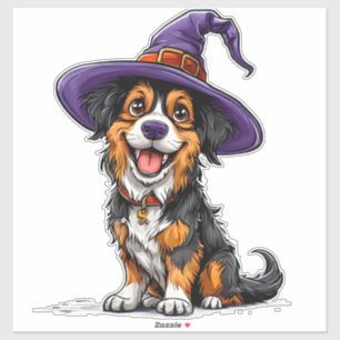 Funny Halloween Puppy In Magic Hat Costume Sticker