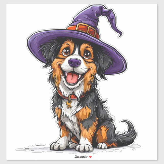 Funny Halloween Puppy In Magic Hat Costume Sticker (Sheet)