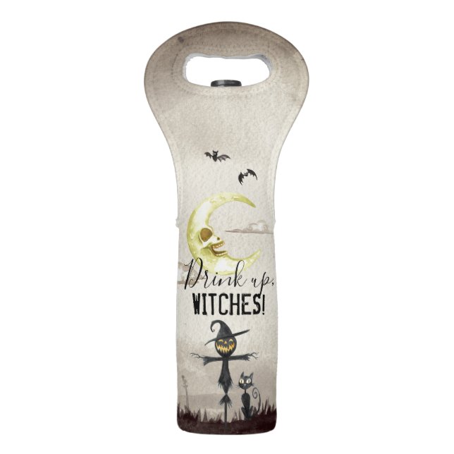 Funny Halloween Quote Drink Up, Witches  Sepia Wine Bag (Front)