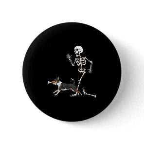Funny Halloween Rat Terrier And Skeleton  Button