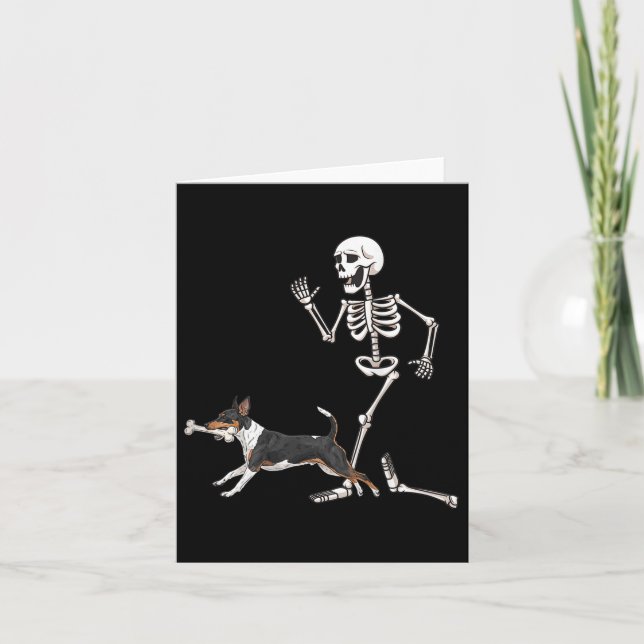 Funny Halloween Rat Terrier And Skeleton  Card (Front)