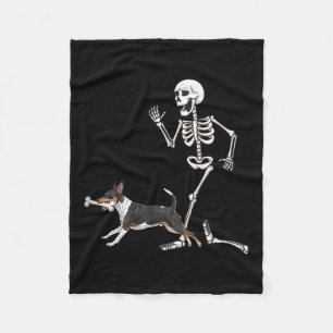 Funny Halloween Rat Terrier And Skeleton  Fleece Blanket