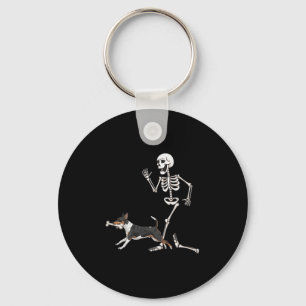 Funny Halloween Rat Terrier And Skeleton Keychain