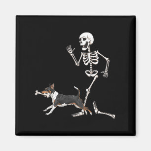 Funny Halloween Rat Terrier And Skeleton  Magnet