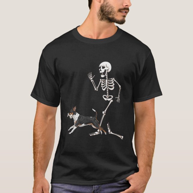 Funny Halloween Rat Terrier And Skeleton  T-Shirt (Front)