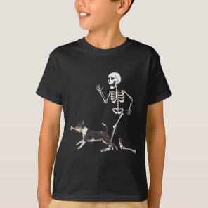 Funny Halloween Rat Terrier And Skeleton  T-Shirt