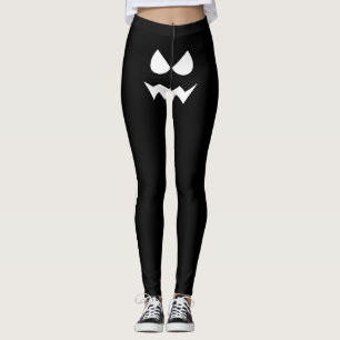Funny Halloween Scary Pumpkin Face Black White Leggings
