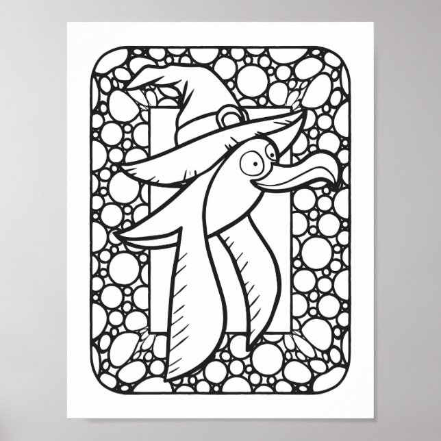 Funny Halloween Seagull Flying Coloring Page Poster (Front)
