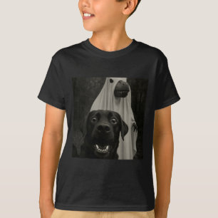 Funny Halloween Selfie Black Lab With Spooky T-Rex T-Shirt