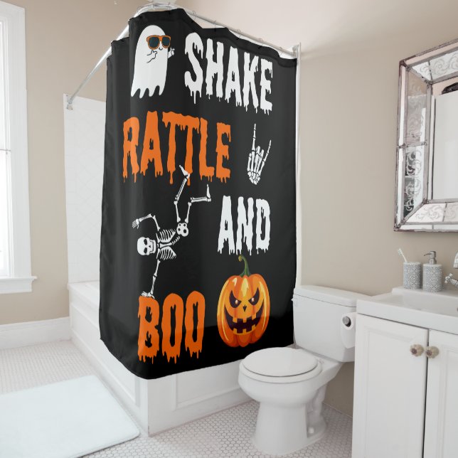 Funny Halloween Shake Rattle Boo Fun Pumpkin Shower Curtain (In Situ)