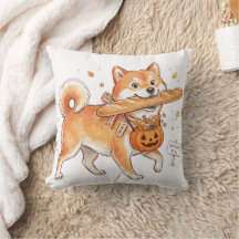 Funny Halloween Shiba Inu Dog Baguette Bread Pillo