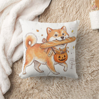 Funny Halloween Shiba Inu Dog Baguette Bread Pillo Throw Pillow