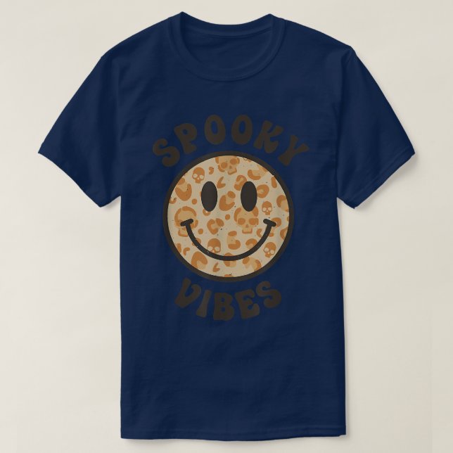 Funny Halloween Shirt Spooky Vibes Leopard Skull S (Design Front)