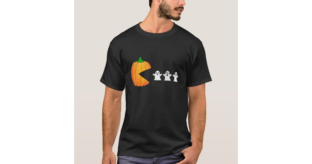 Funny Halloween Pumpkin Eating Ghost, Gamer Men Women Kids T-Shirt