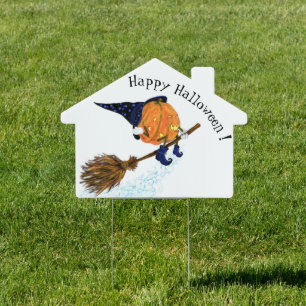 Funny Halloween Sing with Witch Pumpkin Flying Sign