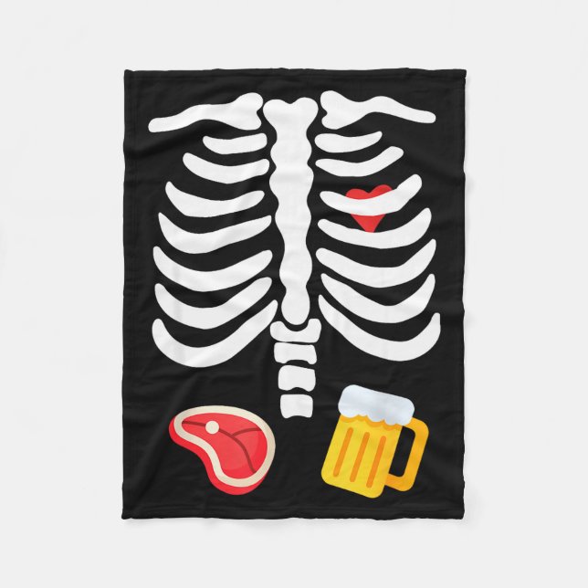 Funny Halloween Skeleton Beer &amp; Steak Costume  Fleece Blanket (Front)