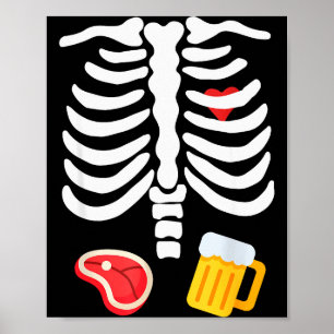 Funny Halloween Skeleton Beer &amp; Steak Costume  Poster