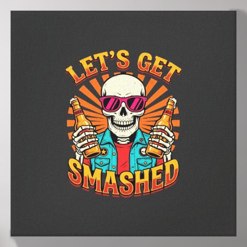 Funny Halloween Skeleton Beer Smashed Design_1 Canvas Photo Tile