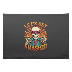 Funny Halloween Skeleton Beer Smashed Design_1 Cloth Placemat