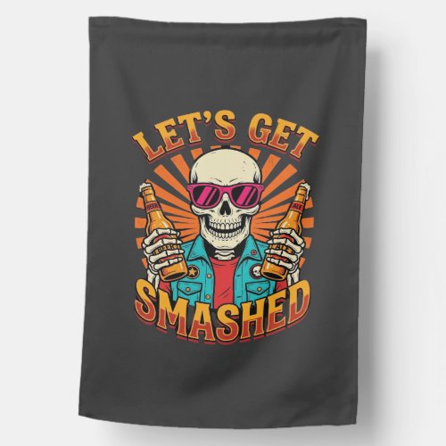 Funny Halloween Skeleton Beer Smashed Design_1 House Flag