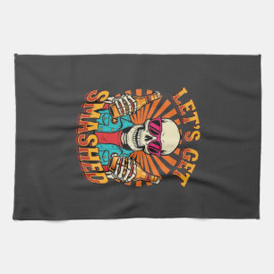 Funny Halloween Skeleton Beer Smashed Design_1 Kitchen Towel