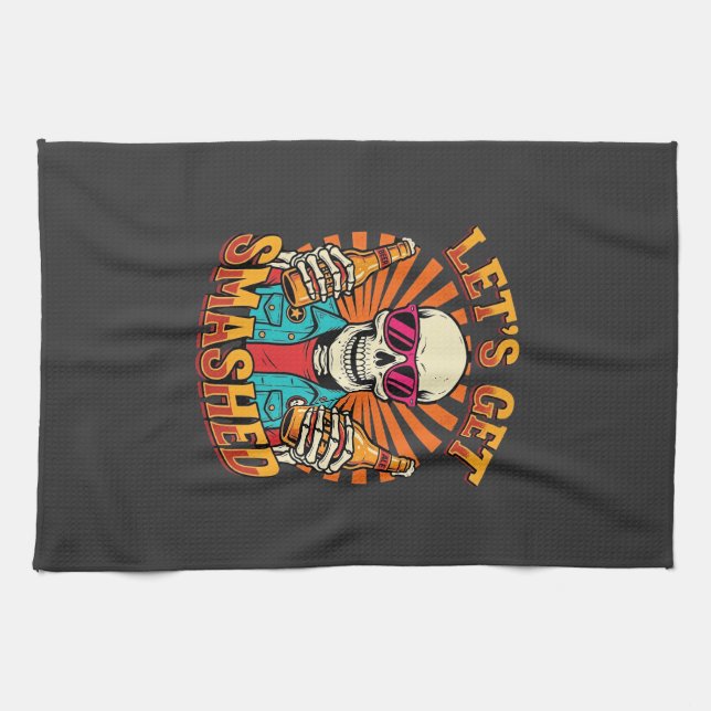 Funny Halloween Skeleton Beer Smashed Design_1 Kitchen Towel (Horizontal)