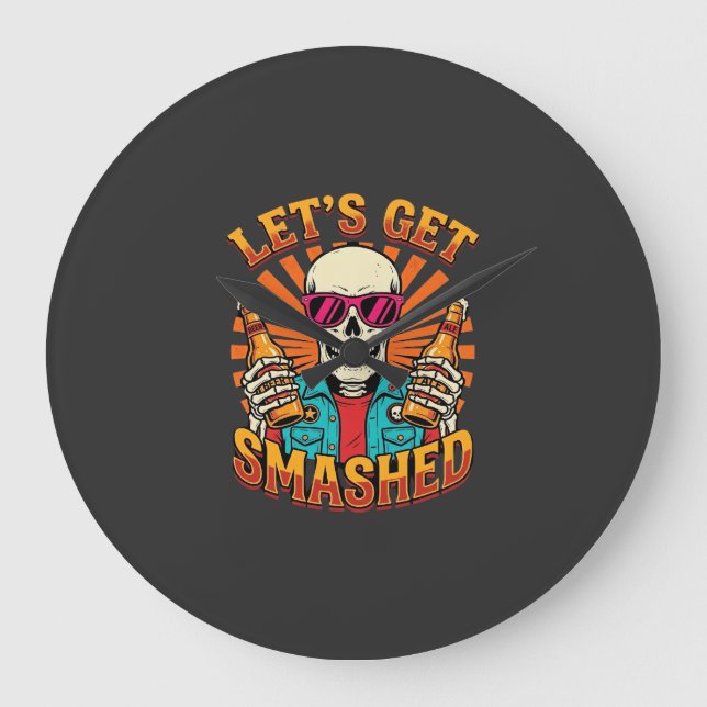 Funny Halloween Skeleton Beer Smashed Design_1 Large Clock (Front)