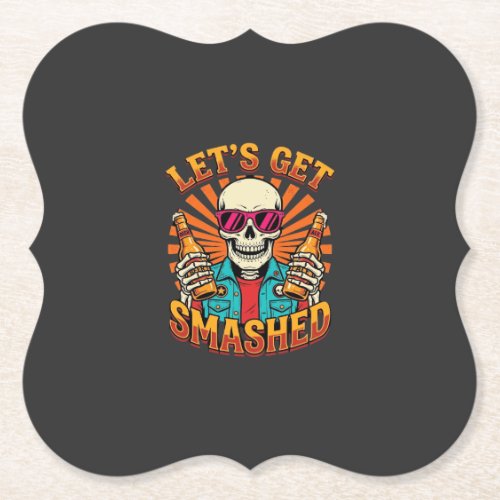 Funny Halloween Skeleton Beer Smashed Design_1 Paper Coaster
