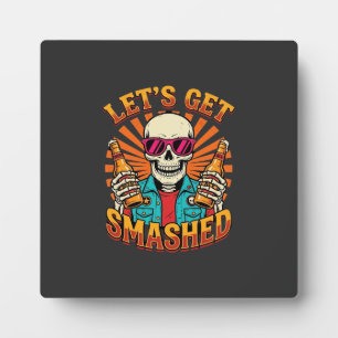 Funny Halloween Skeleton Beer Smashed Design_1 Plaque