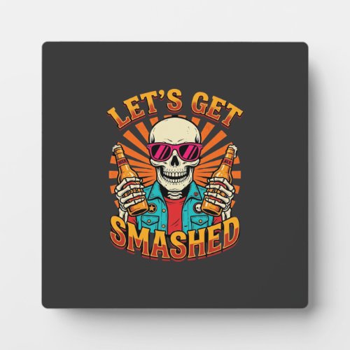 Funny Halloween Skeleton Beer Smashed Design_1 Plaque