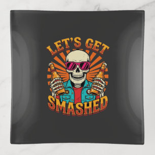 Funny Halloween Skeleton Beer Smashed Design_1 Trinket Tray