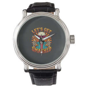 Funny Halloween Skeleton Beer Smashed Design_1 Watch
