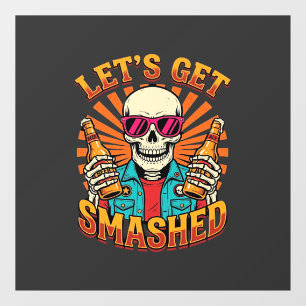 Funny Halloween Skeleton Beer Smashed Design_1 Window Cling
