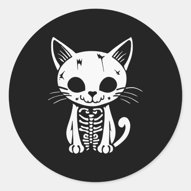 Funny Halloween Skeleton Cat Kitty Costume Skull C Classic Round Sticker (Front)