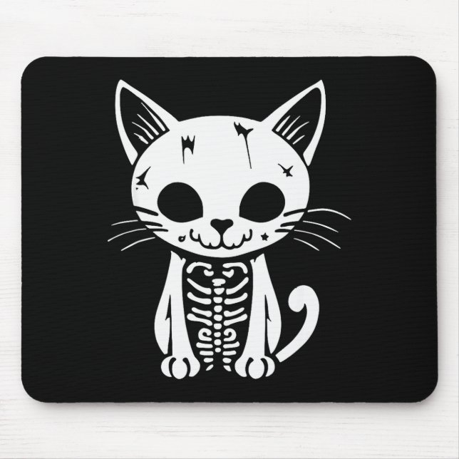 Funny Halloween Skeleton Cat Kitty Costume Skull C Mouse Pad (Front)