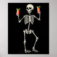 Funny Halloween Skeleton Drinking Bloody Mary Tail