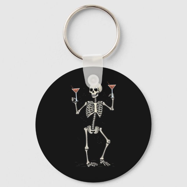 Funny Halloween Skeleton Drinking Manhattan Tail  Keychain (Front)