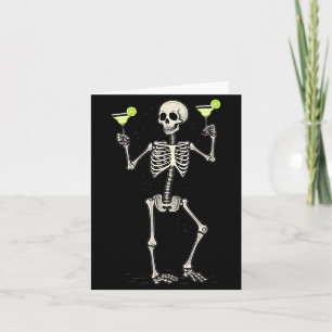Funny Halloween Skeleton Drinking Margarita Tail Card