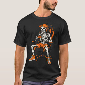 Funny Halloween Skeleton Gamer T-Shirt
