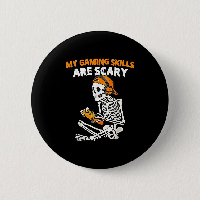 Funny Halloween Skeleton Gamer Video Gaming Skills Button (Front)