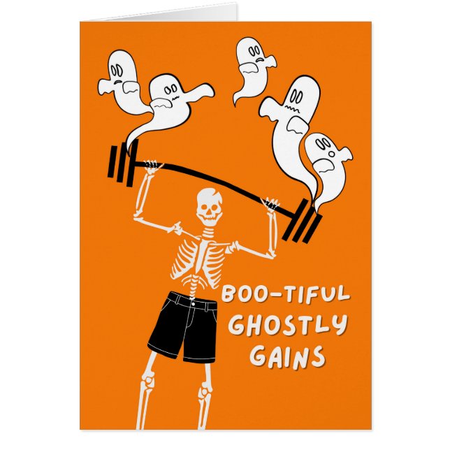 Funny Halloween Skeleton Ghostly Gains Barbell Cards (Front)