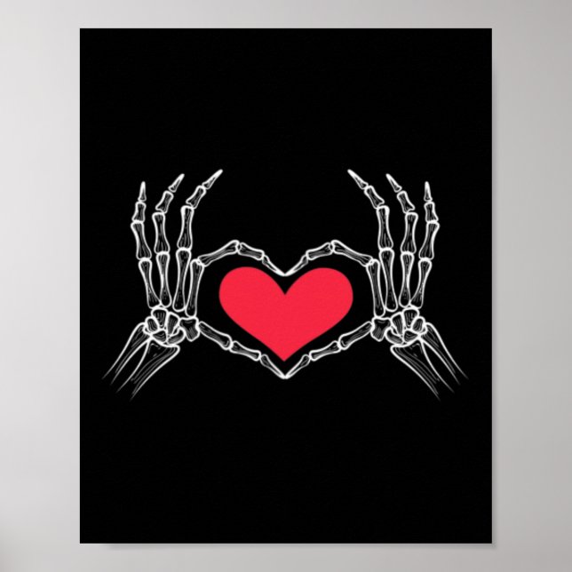 Funny Halloween Skeleton Hand Heart Sign Love Red  (Front)