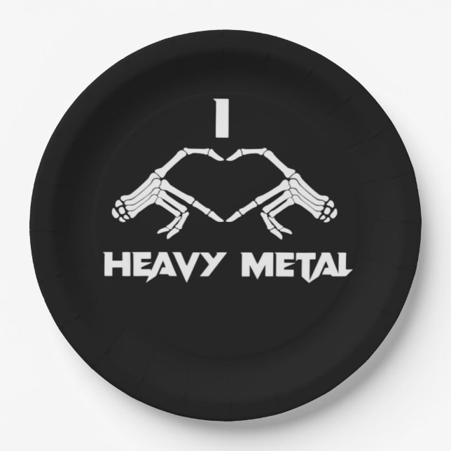 Funny Halloween Skeleton Heart Hands Classic Paper Plates (Front)