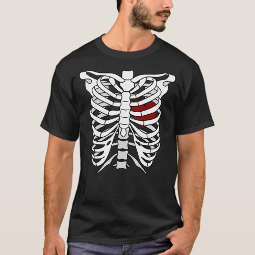 Funny Halloween Skeleton Heart Rib Cage X_Ray Adul T_Shirt