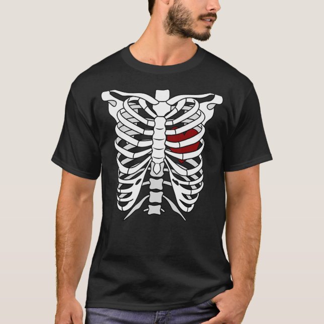 Funny Halloween Skeleton Heart Rib Cage X-Ray Adul T-Shirt (Front)