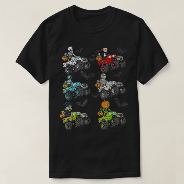 Funny Halloween Skeleton MonsterTruck Kids Boys To T-Shirt (Design Front)