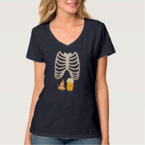 Funny Halloween Skeleton Pregnancy Pizza & Beer X- T-Shirt