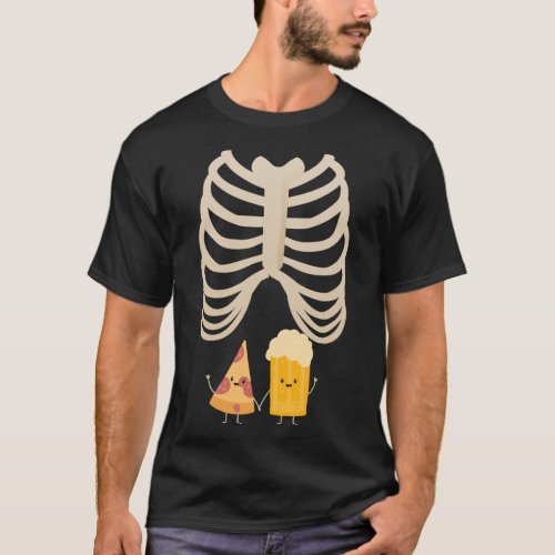 Funny Halloween Skeleton Pregnancy Pizza  Beer X_ T_Shirt
