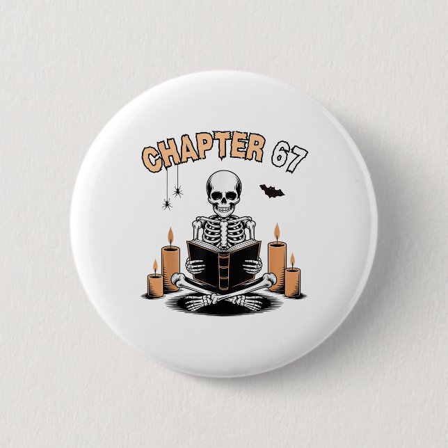 Funny Halloween Skeleton Reading Book 67 Memes _2  Button (Front)